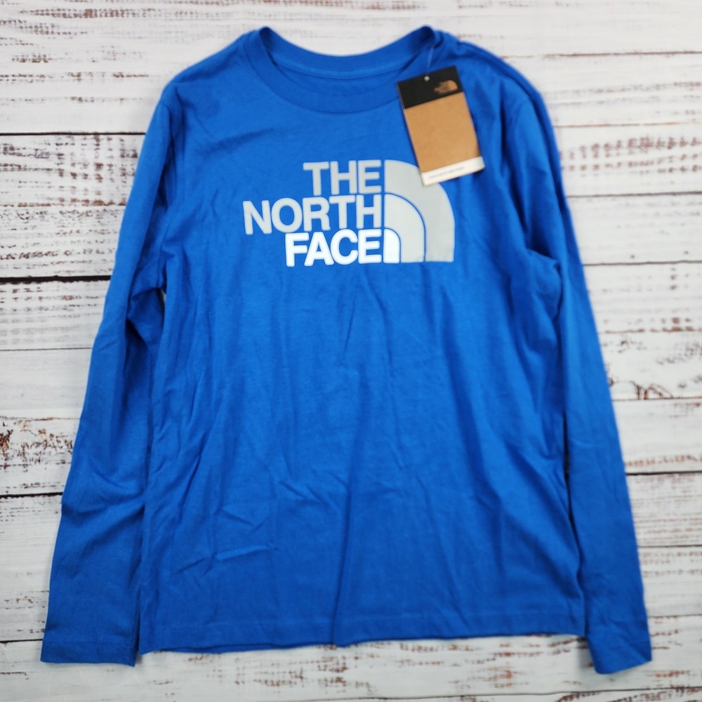 The North Face Shirt Boys Large Hero Blue Long Sleeve Half Dome Graphic Tee NWT